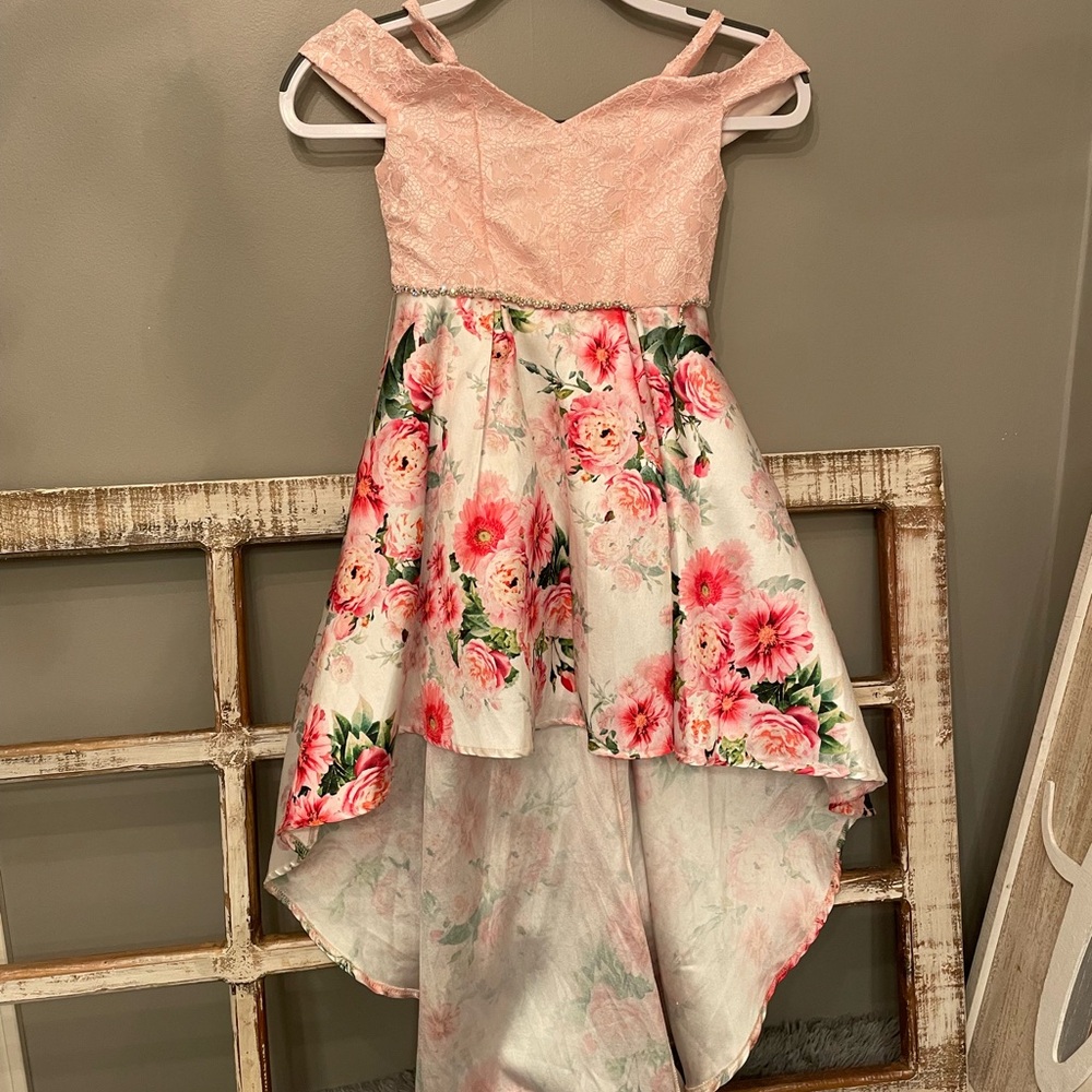 Floral Pink Girls high low Dress Easter Size 7